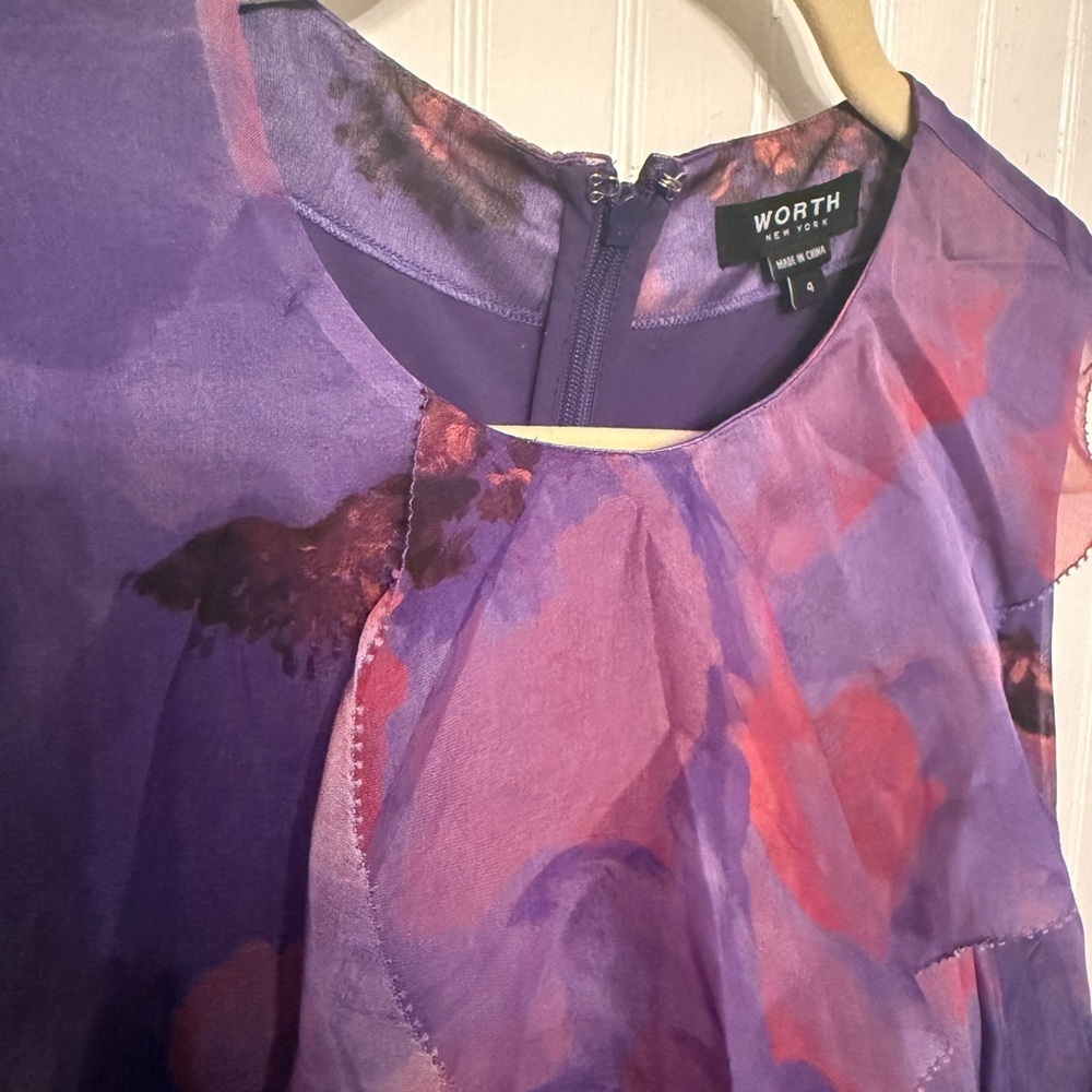 NWT Worth New York Periwinkle Snapper Silk Ruffle Dress Size 4 - Picture 2 of 6